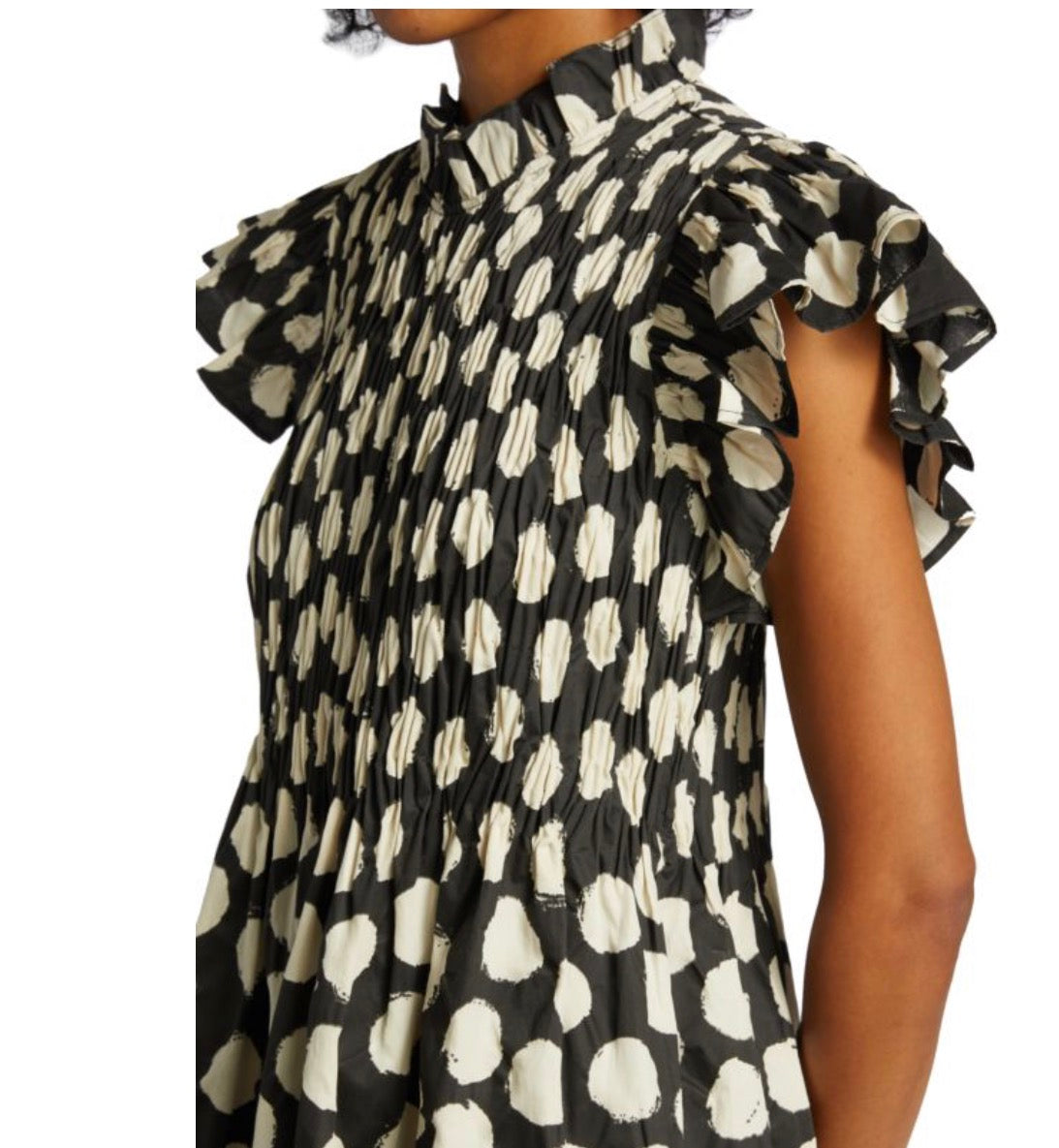 SEA Arline Polka Dot-Print Smocked Mini Dress