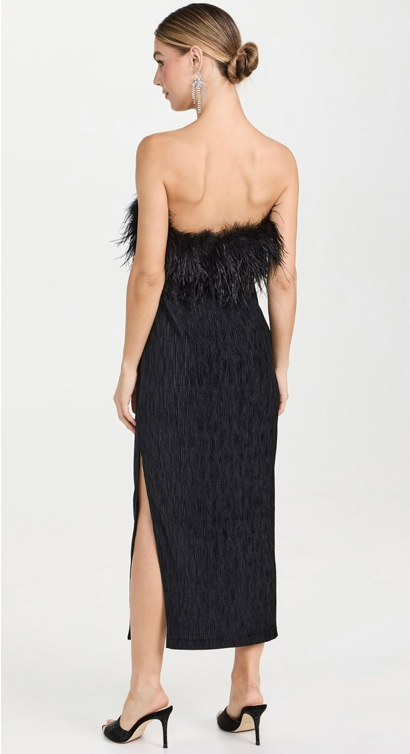 Saylor NYC Feather Trim Midi Dress