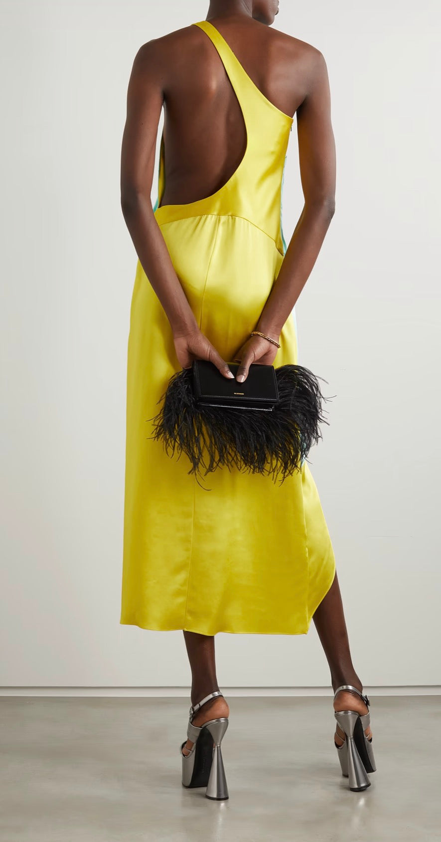 Halpern Razor one-shoulder two-tone satin midi dress
