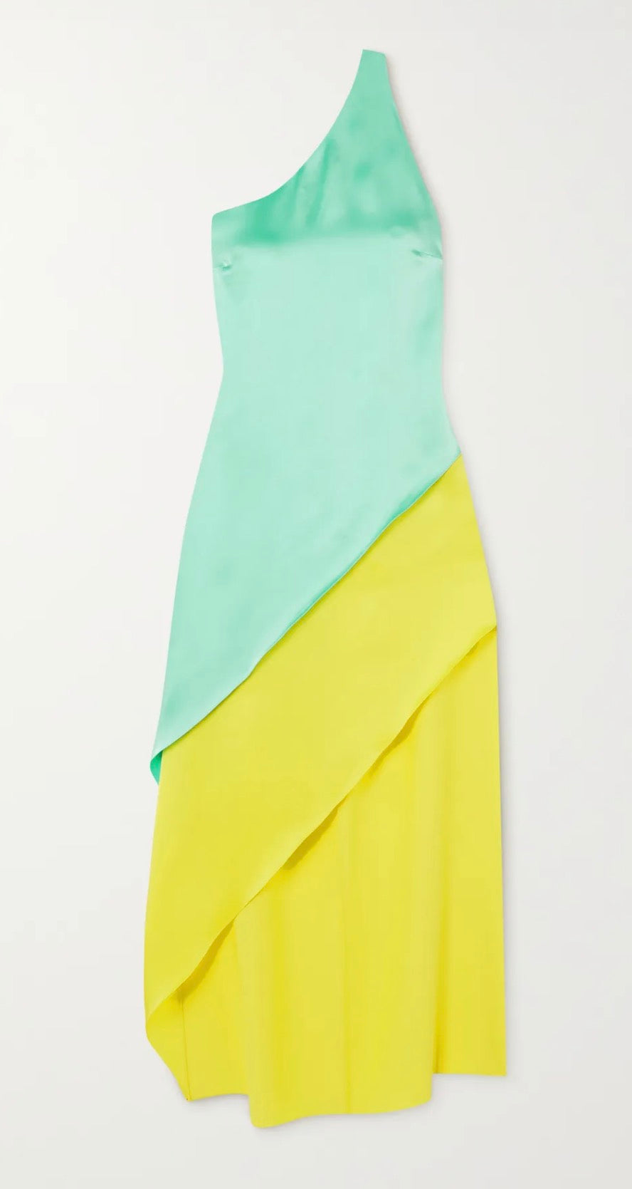 Halpern Razor one-shoulder two-tone satin midi dress