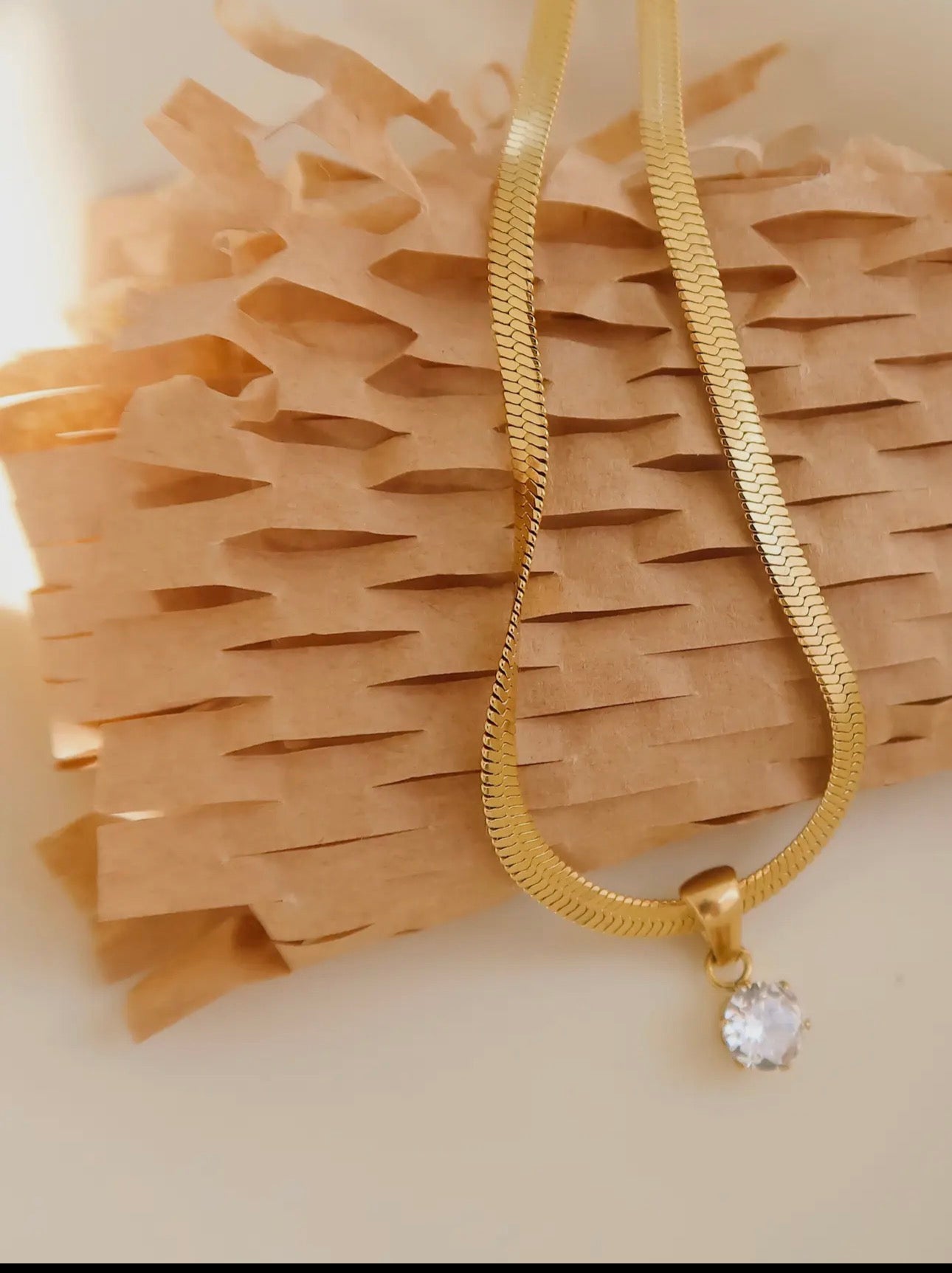 Gold Snake Chain with Round Pendant