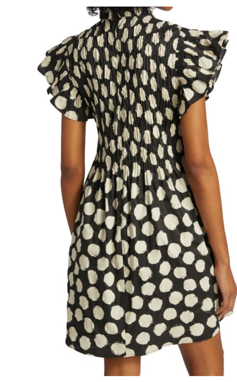 SEA Arline Polka Dot-Print Smocked Mini Dress