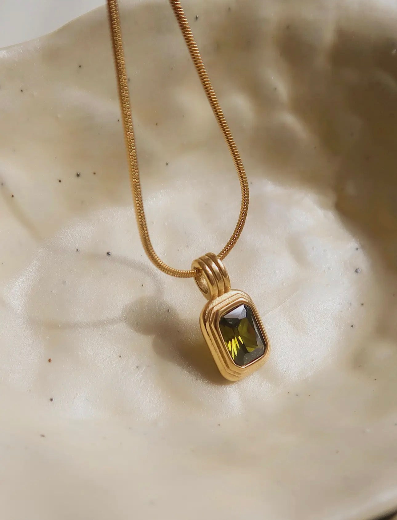 Green Square Pendant Necklace