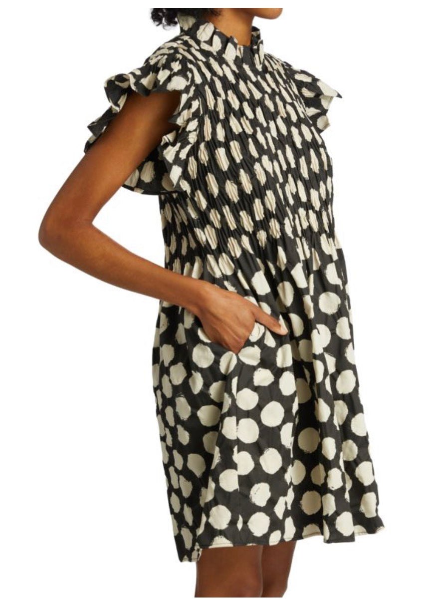 SEA Arline Polka Dot-Print Smocked Mini Dress