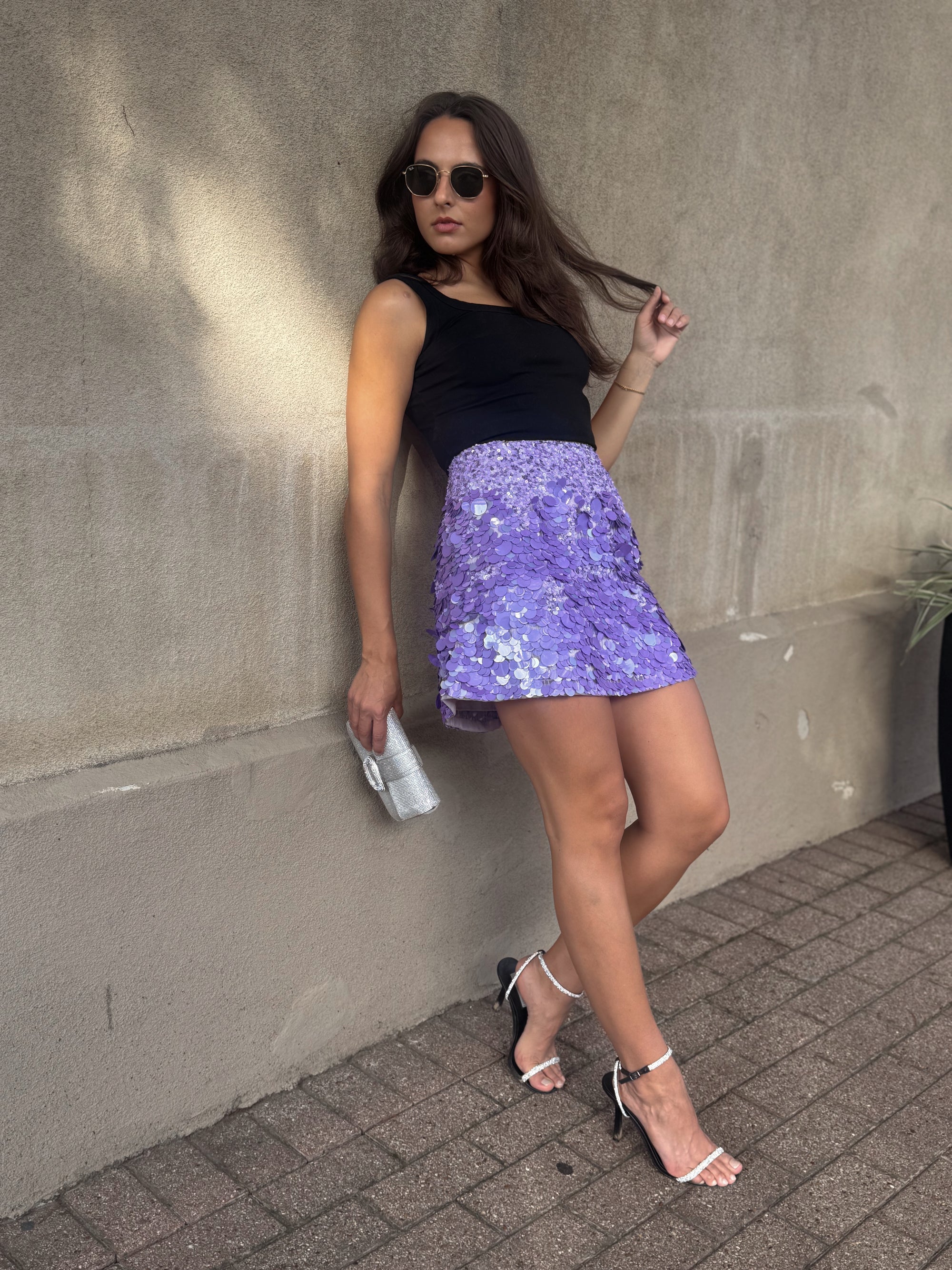 AJE Purple Sequin Skirt