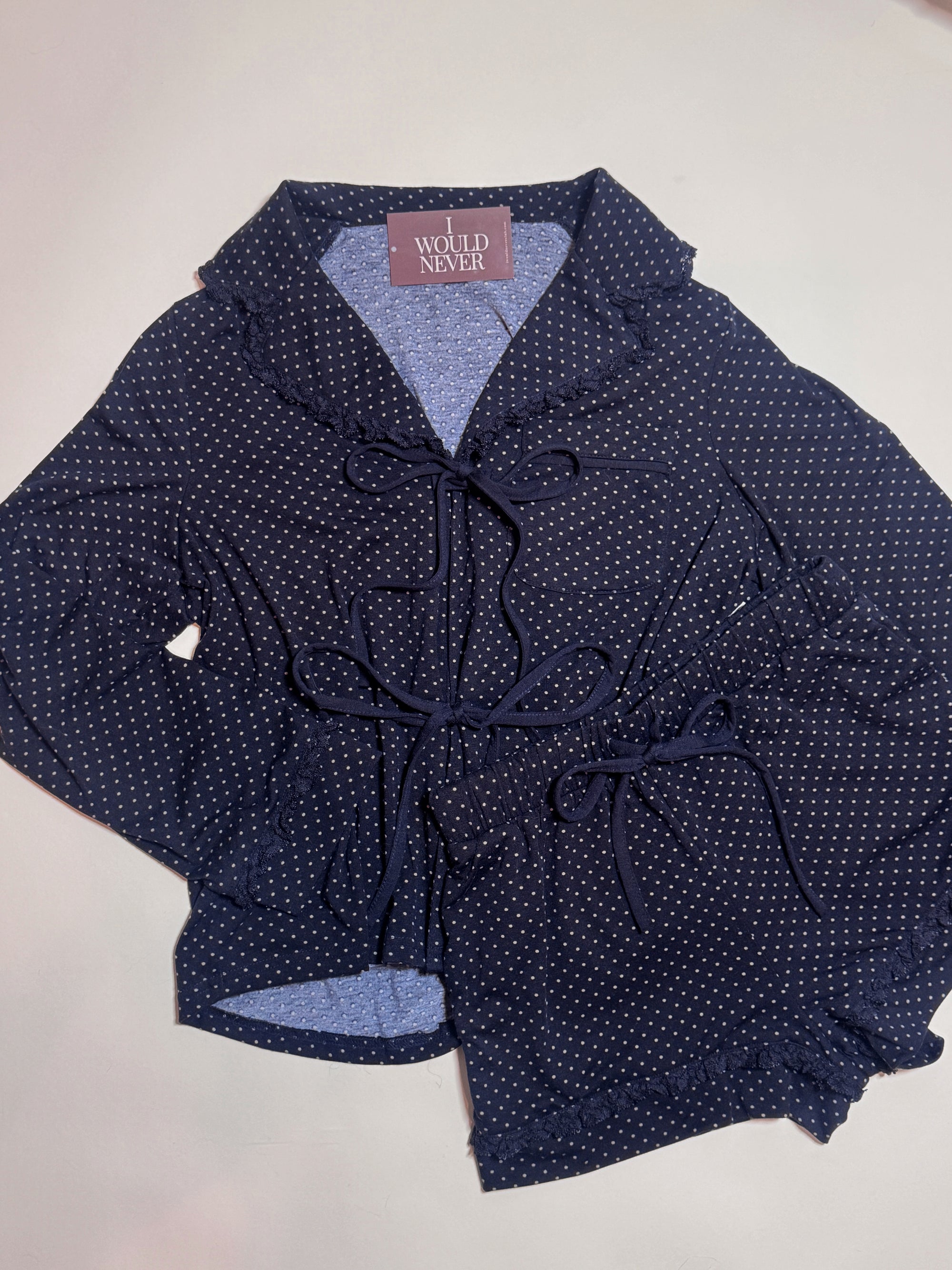 Navy and White Polka Dot PJ’s