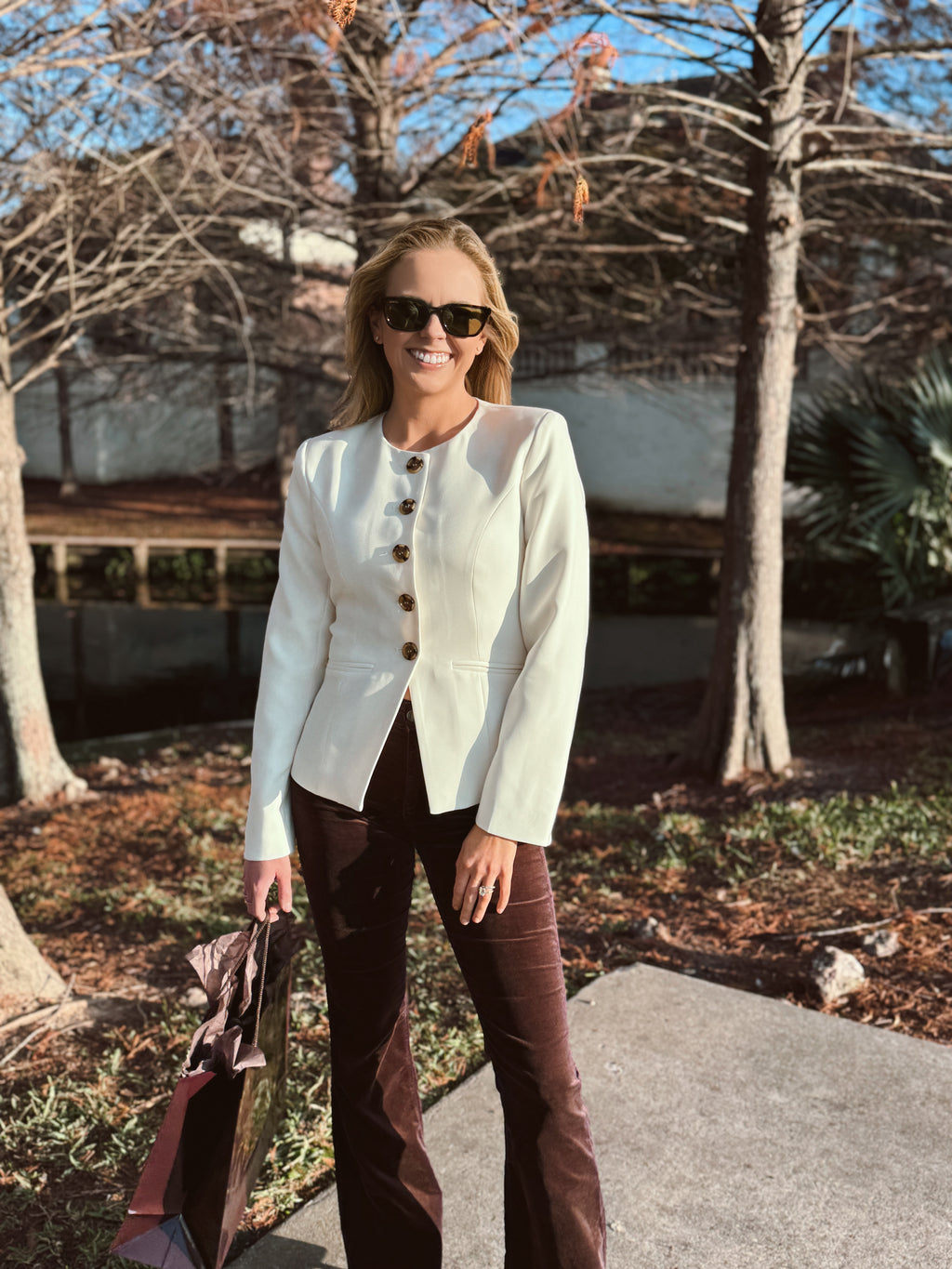 White Button Up Blazer Top