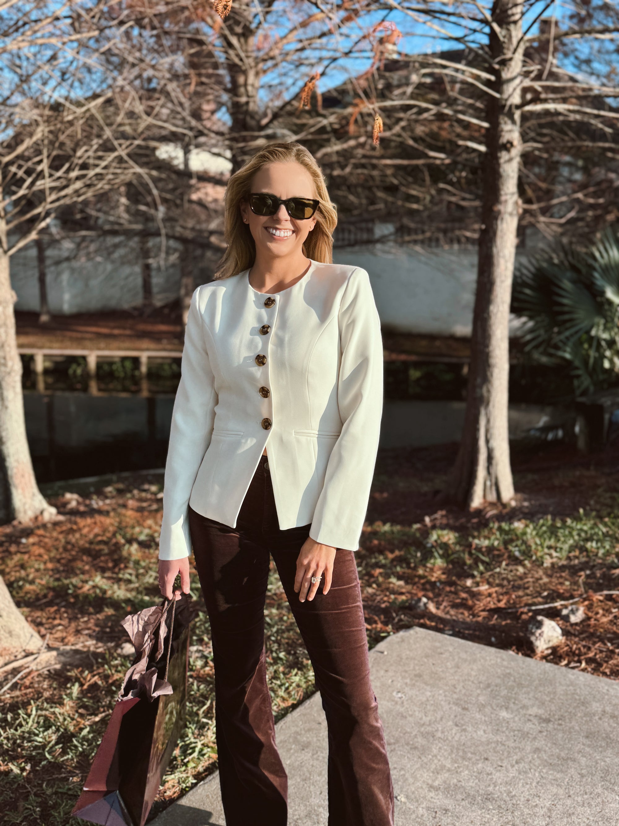 White Button Up Blazer Top