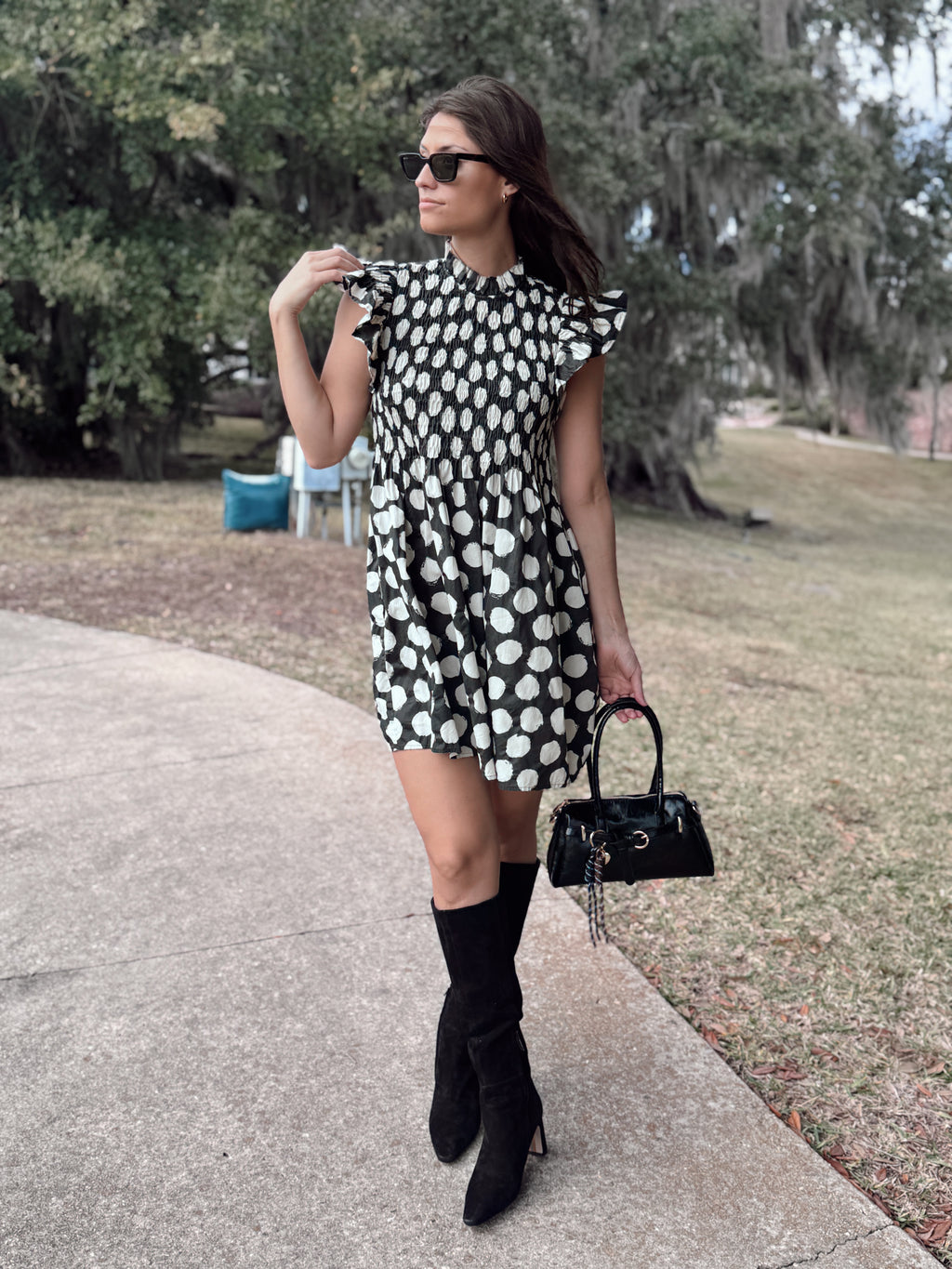 SEA Arline Polka Dot-Print Smocked Mini Dress