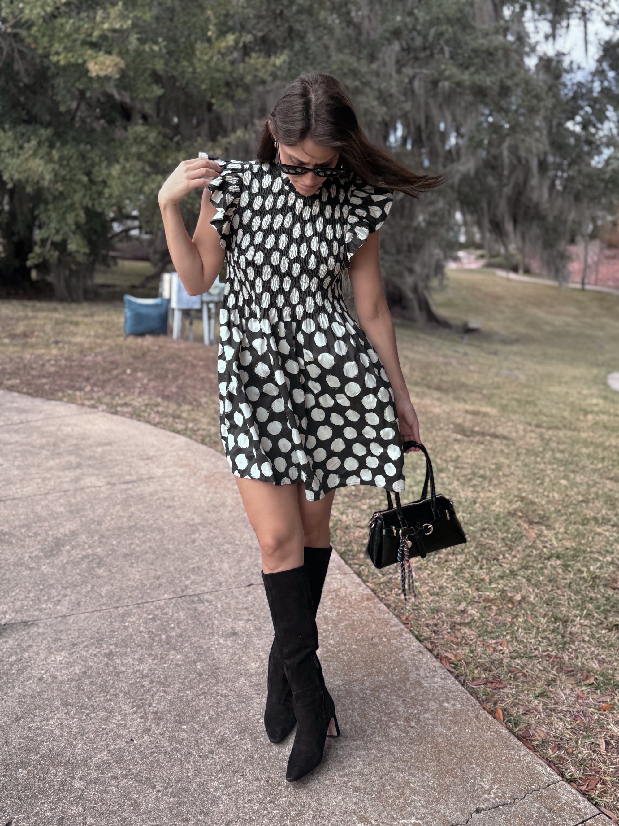 SEA Arline Polka Dot-Print Smocked Mini Dress