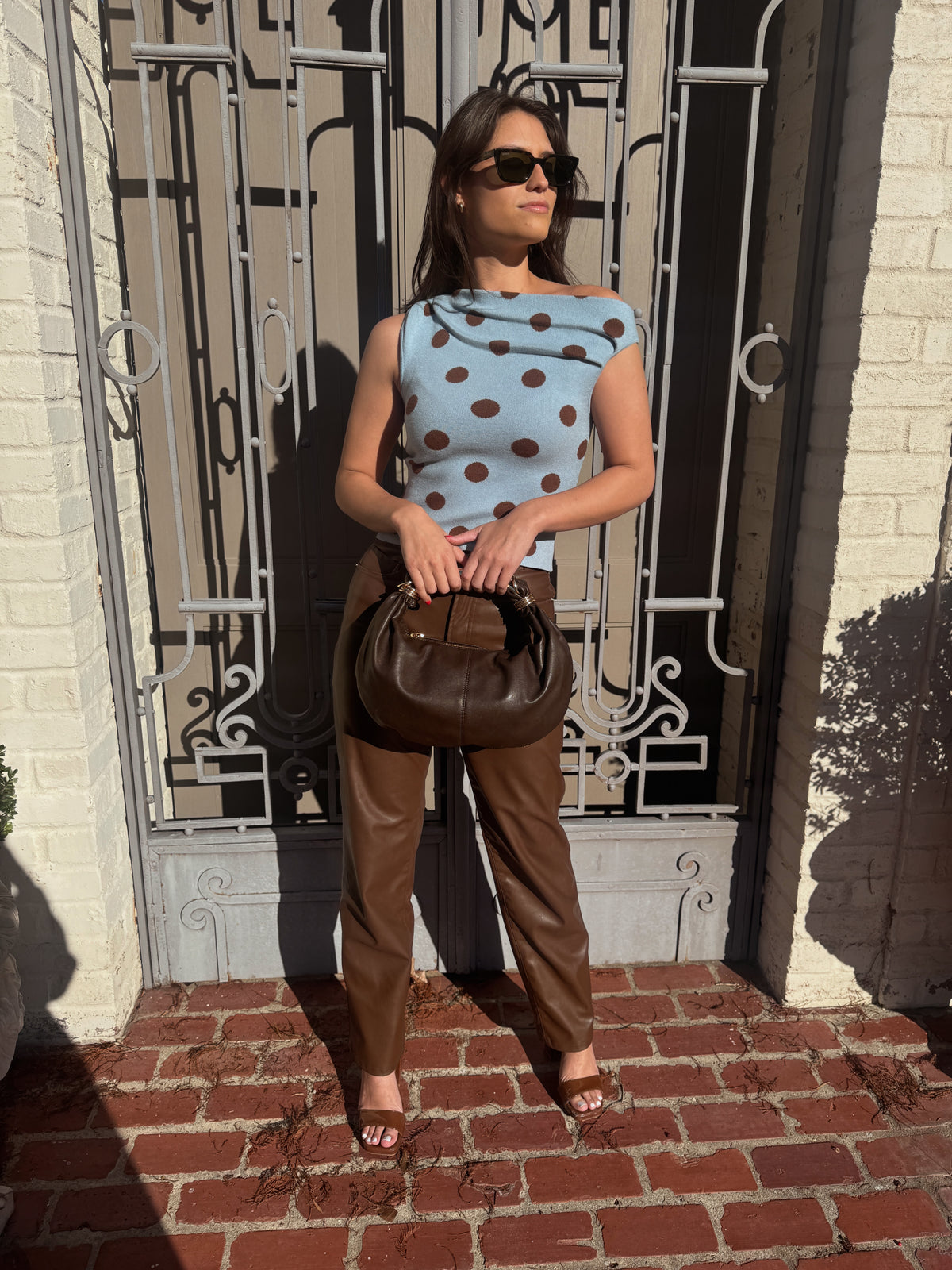 Blue & Brown Polka Dot Top