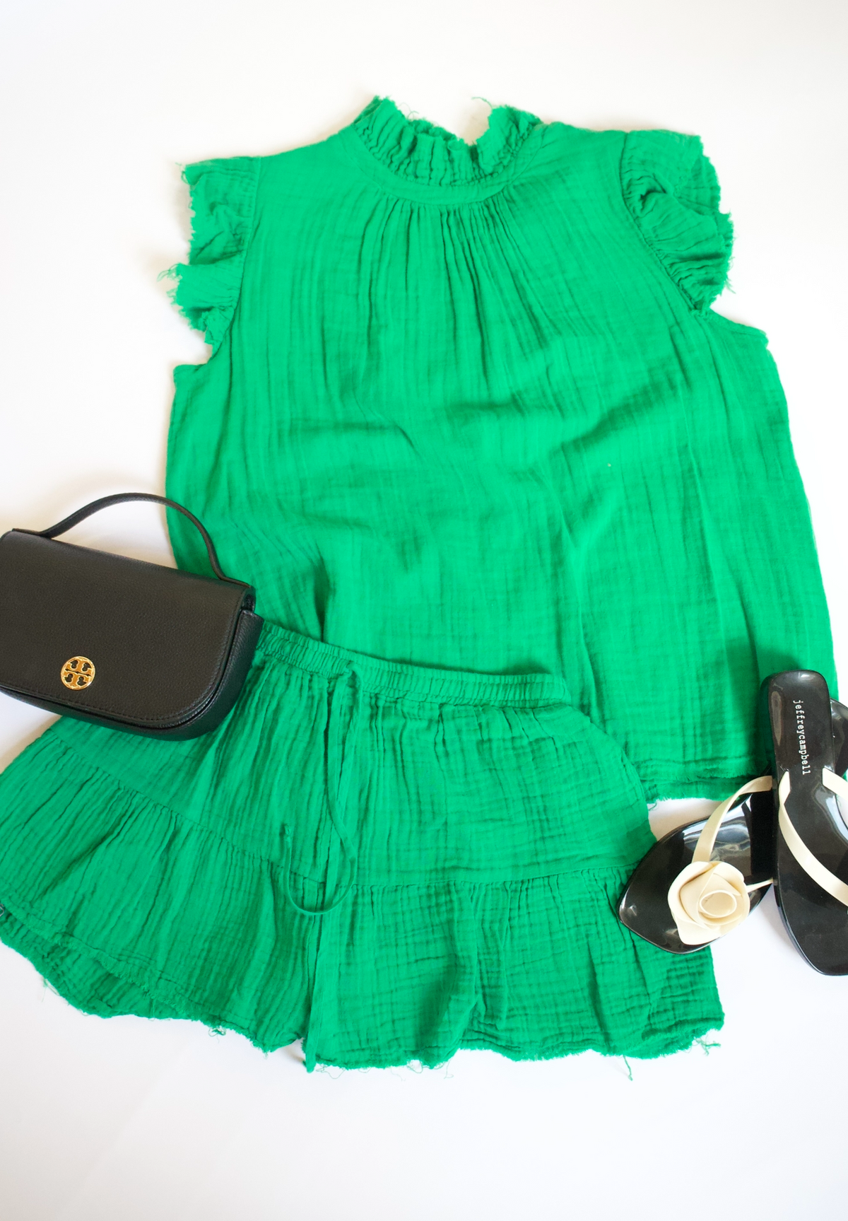 Stark X Green Gauze Flutter Sleeve Top