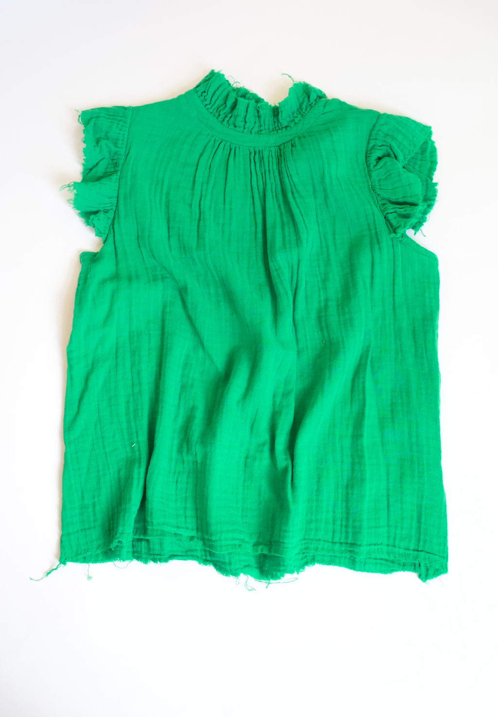 Stark X Green Gauze Flutter Sleeve Top