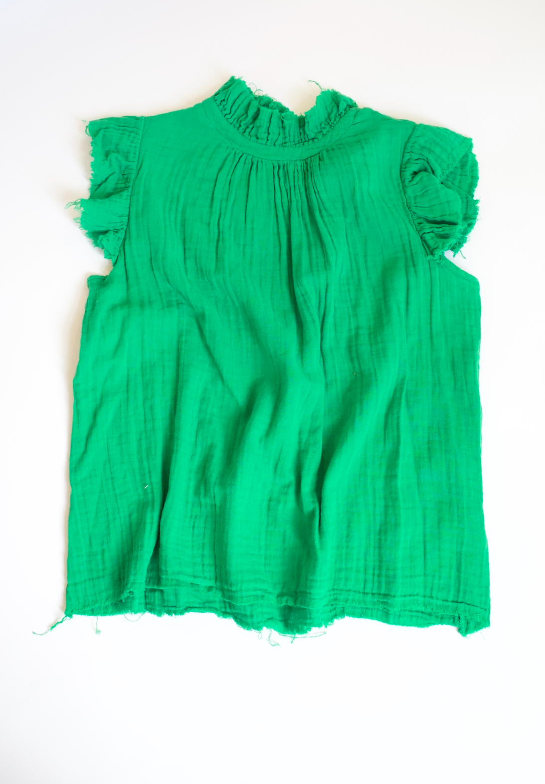Stark X Green Gauze Flutter Sleeve Top