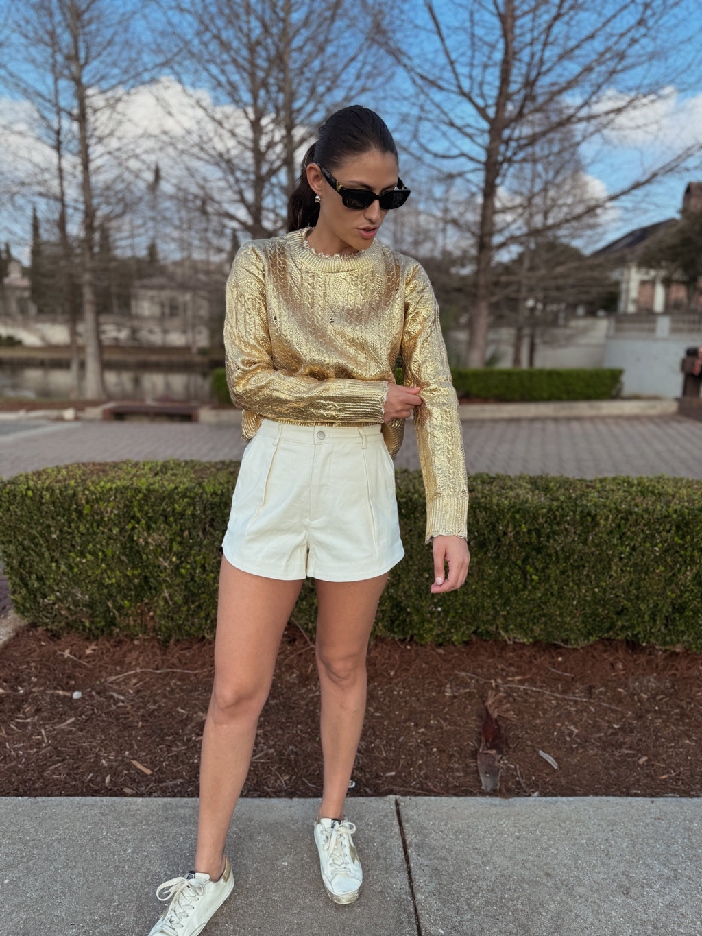 NWT Distressed Gold Sweater