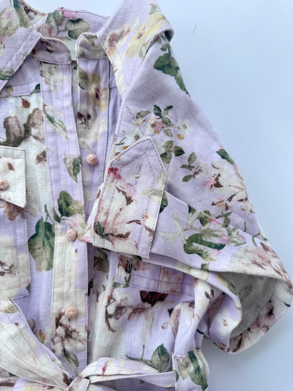 Zimmermann Acacia Belted Floral-Print Linen Playsuit