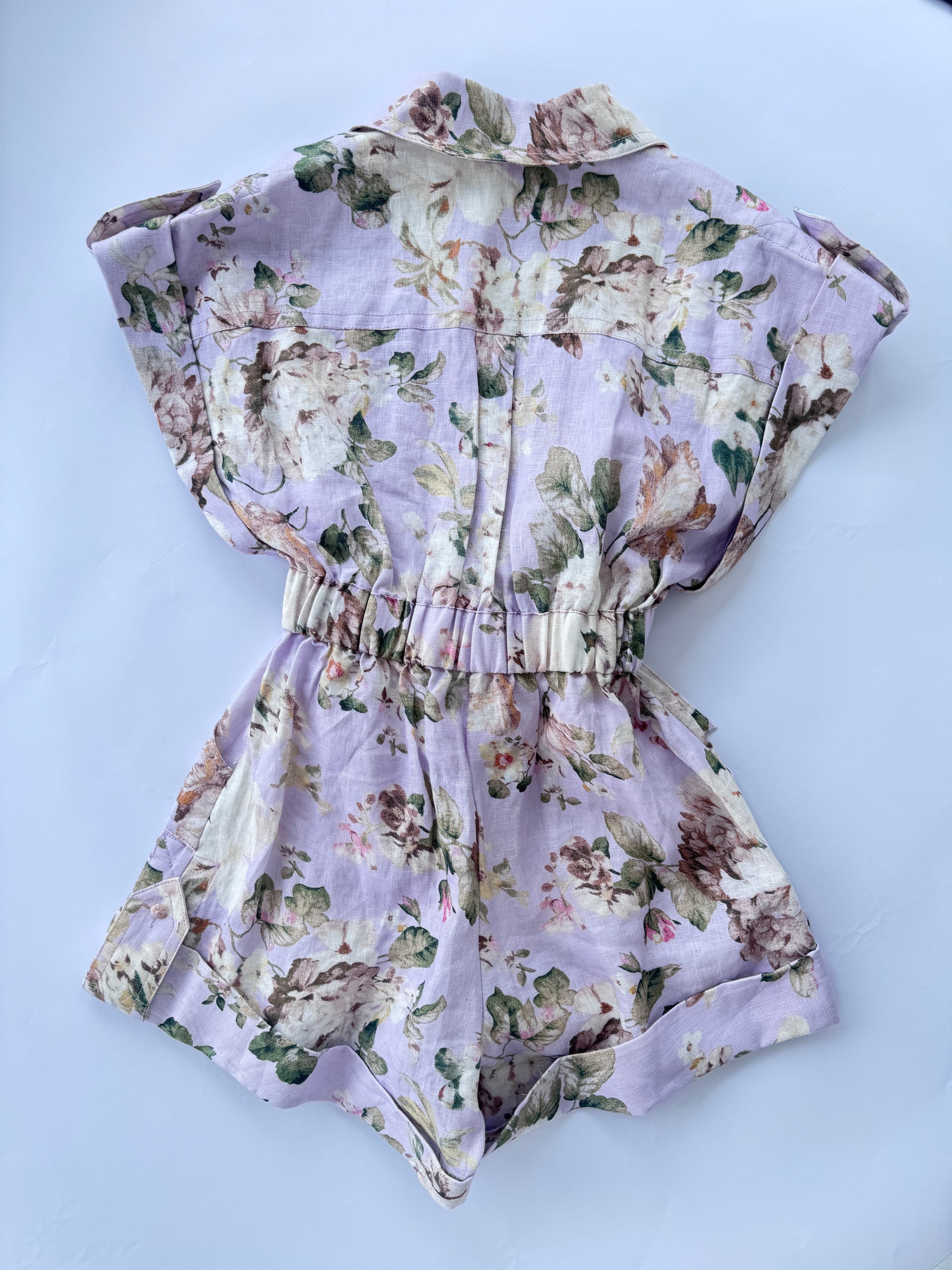 Zimmermann Acacia Belted Floral-Print Linen Playsuit