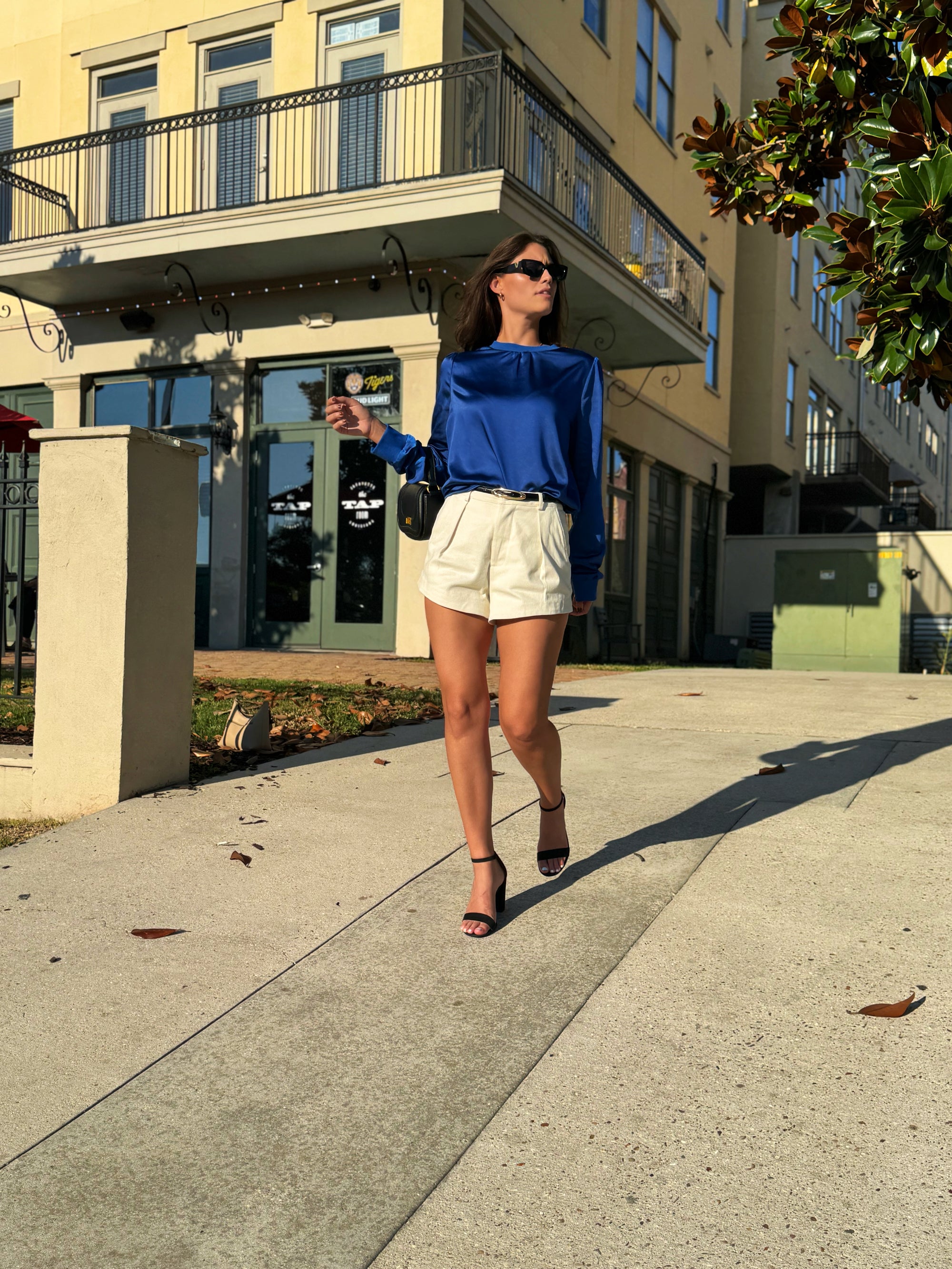 Royal Blue Satin Crew Neck