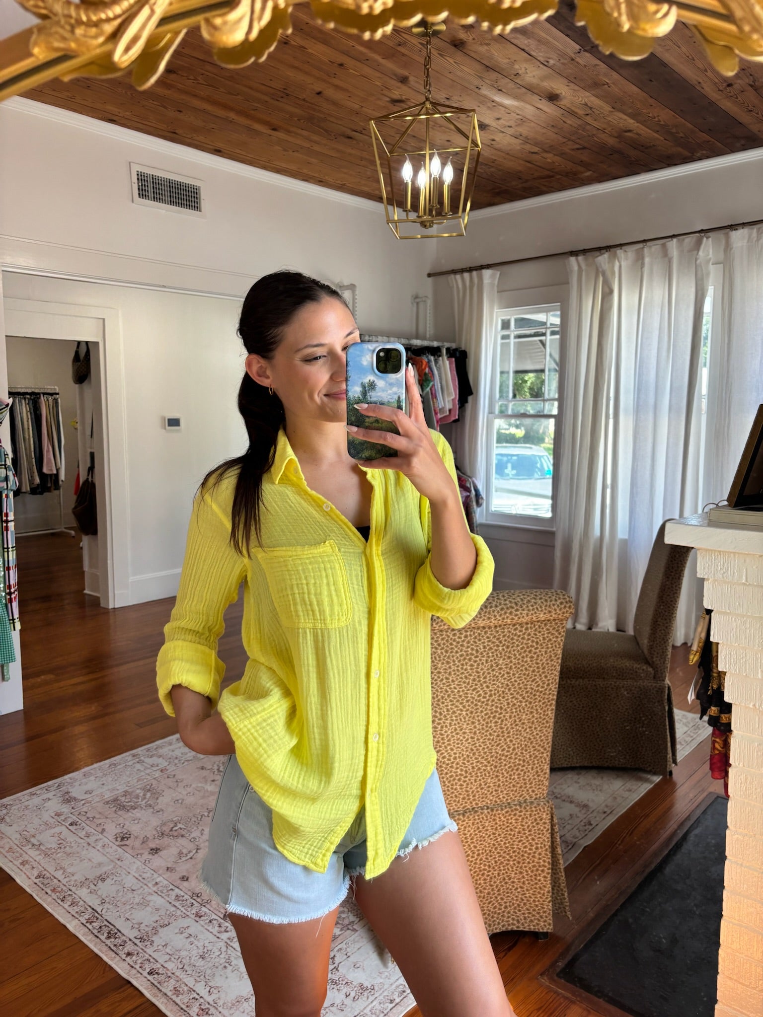 Felicity Yellow Gauze Button Up Top