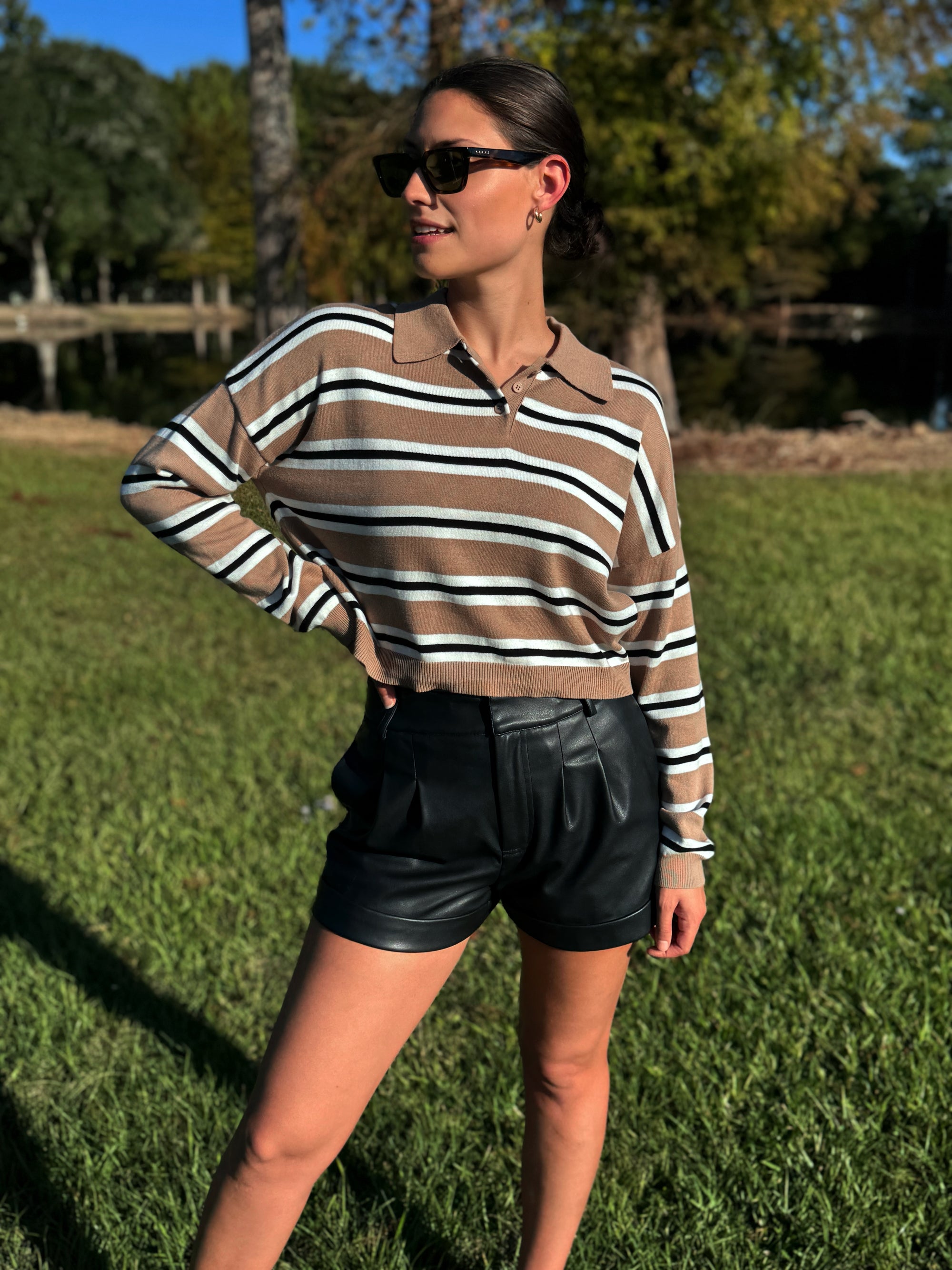 Long Sleeve Striped Polo