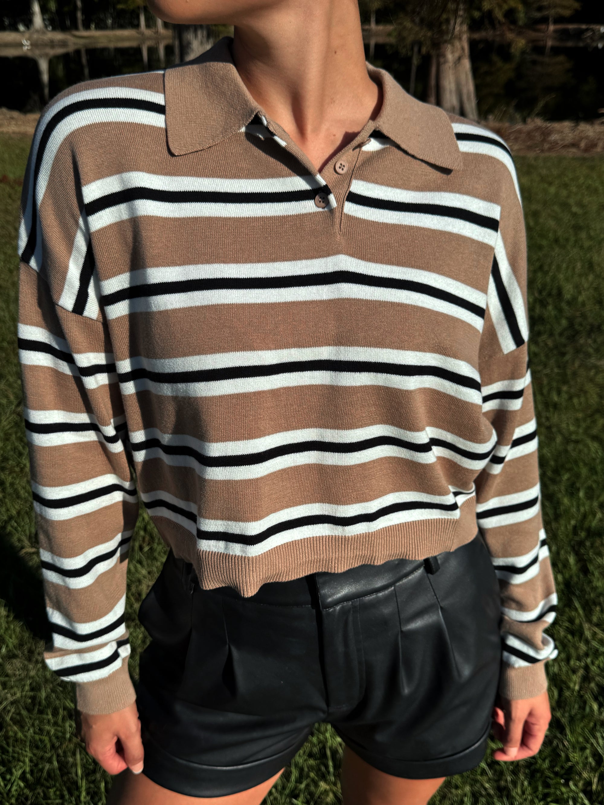 Long Sleeve Striped Polo