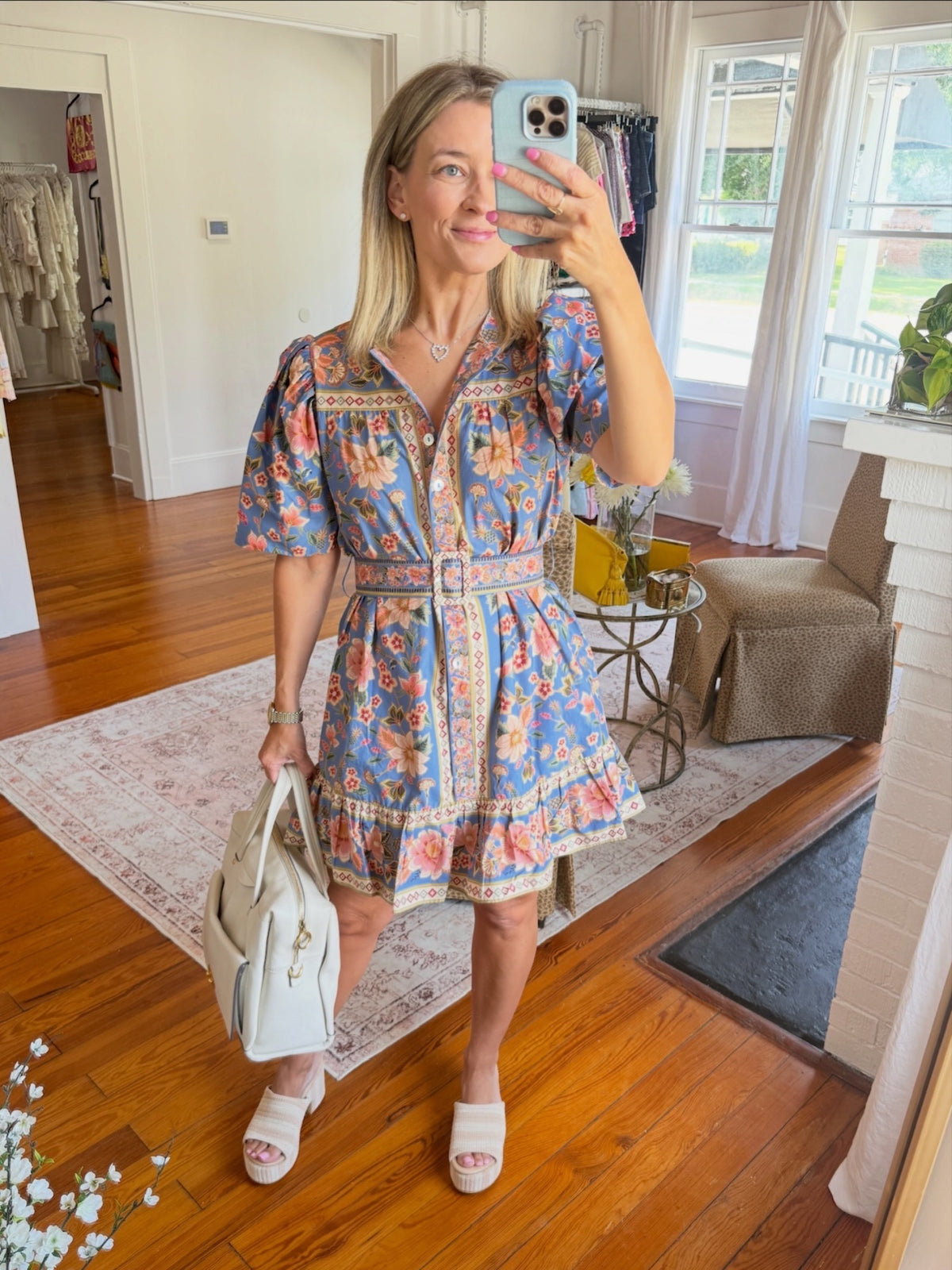 Farm Rio Superbloom Tapestry Blue Mini Dress