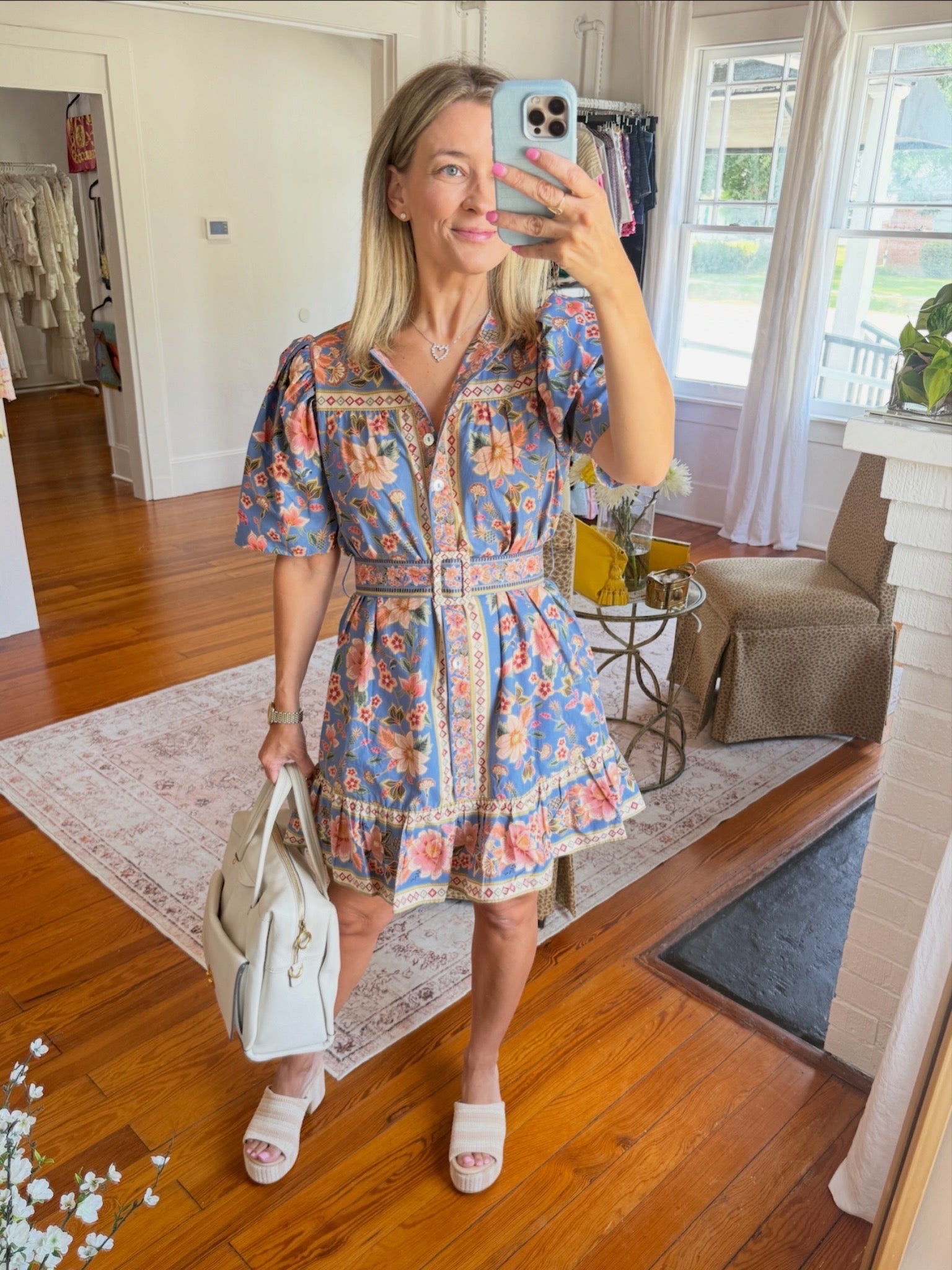 Farm Rio Superbloom Tapestry Blue Mini Dress