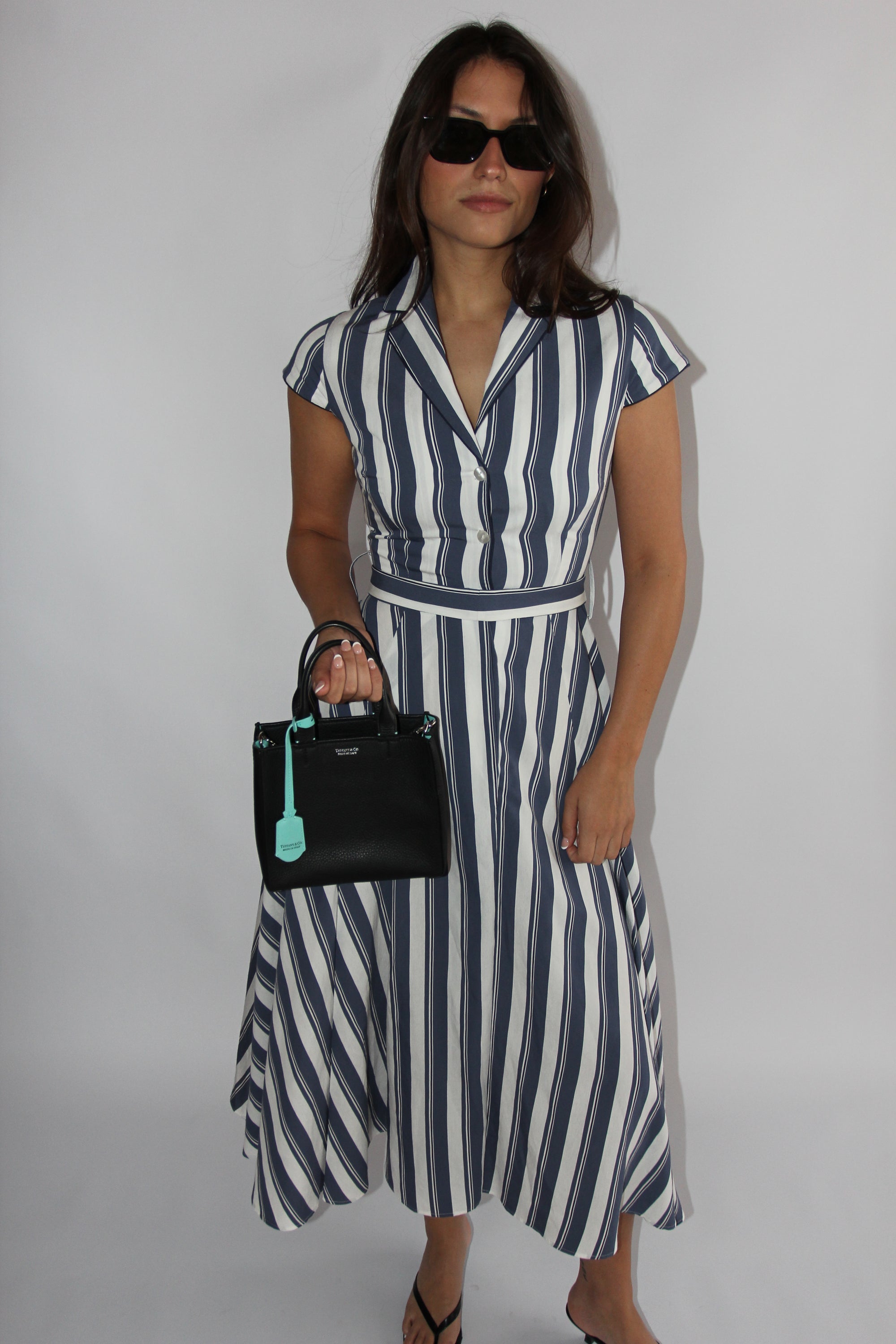 Loretta Caponi Zoe Dress in Air Force Blue Stripes