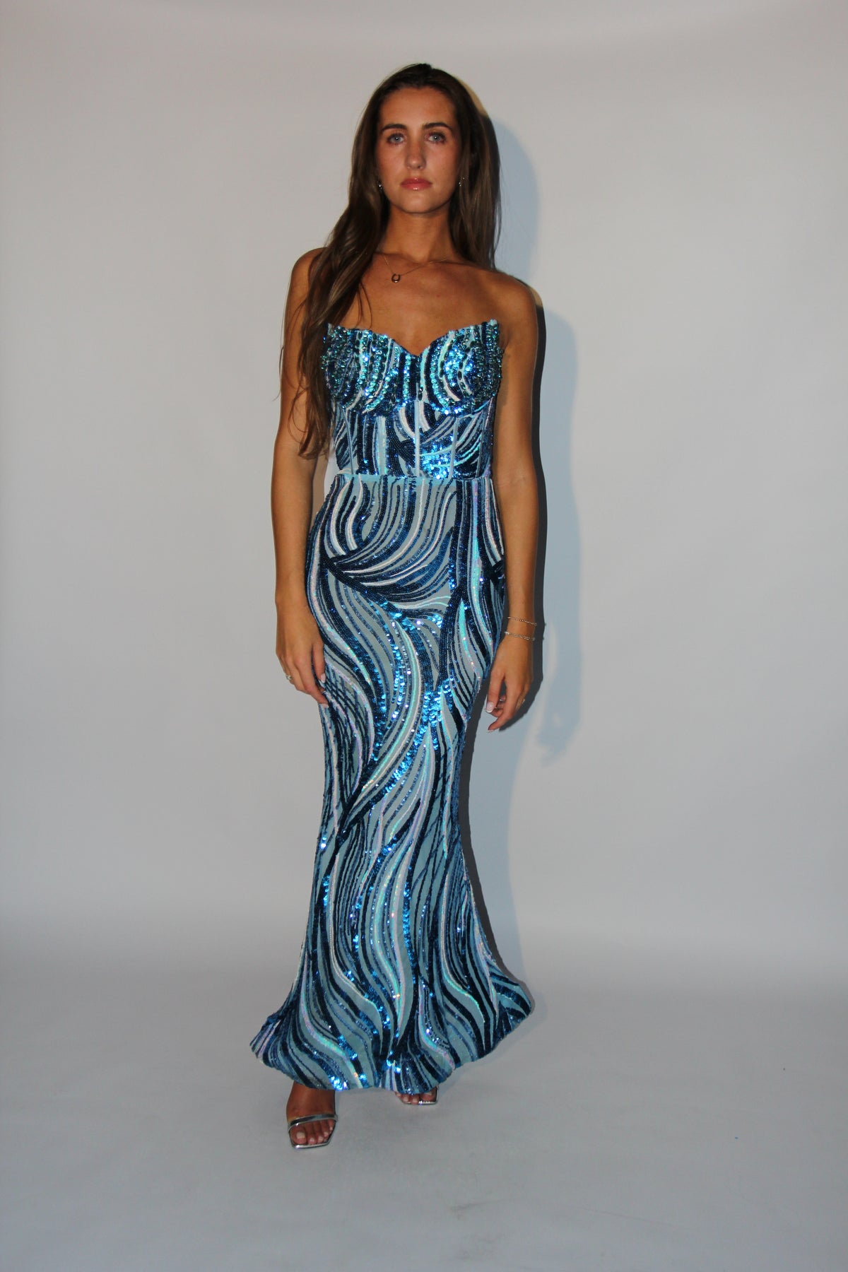 Portia and Scarlett Blue Sequin Gown