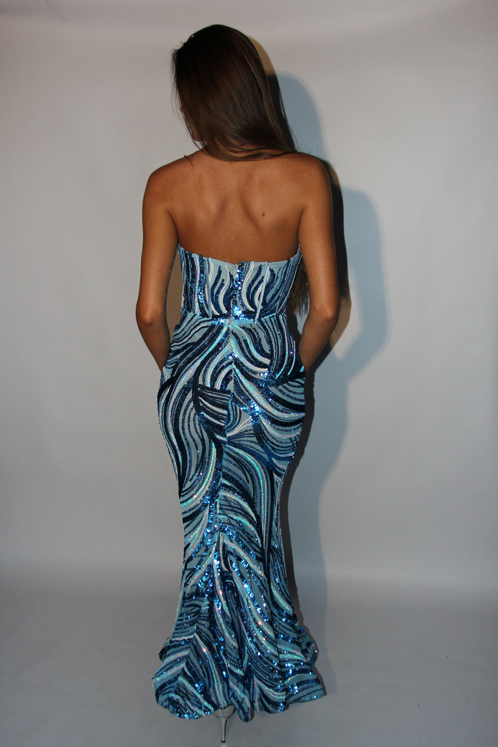 Portia and Scarlett Blue Sequin Gown