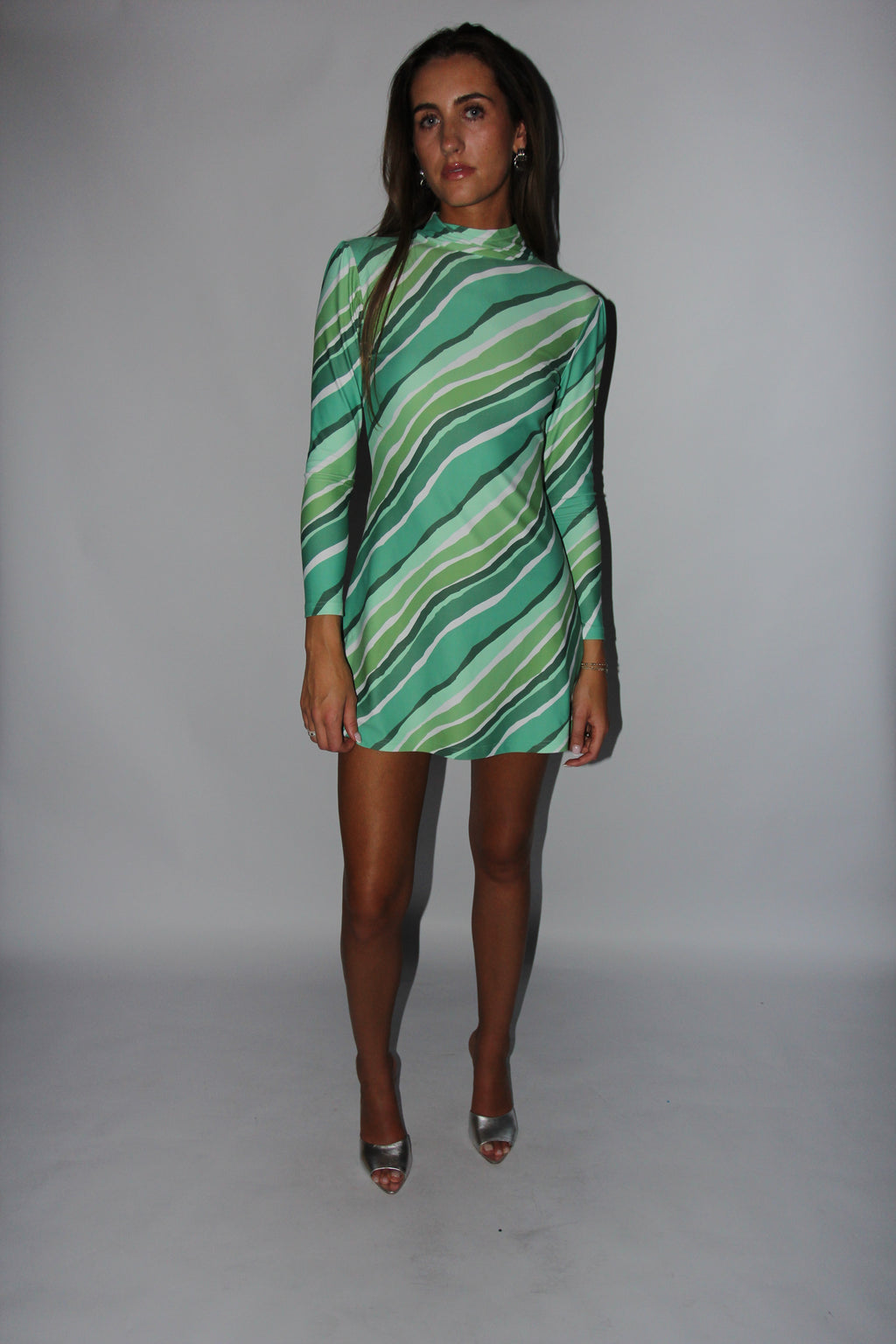 Smith and Quinn Green Striped Long Sleeve Dress