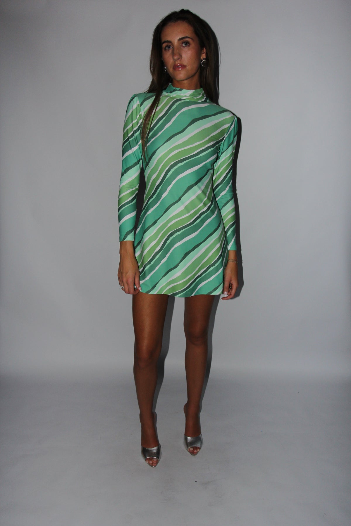 Smith and Quinn Green Striped Long Sleeve Dress