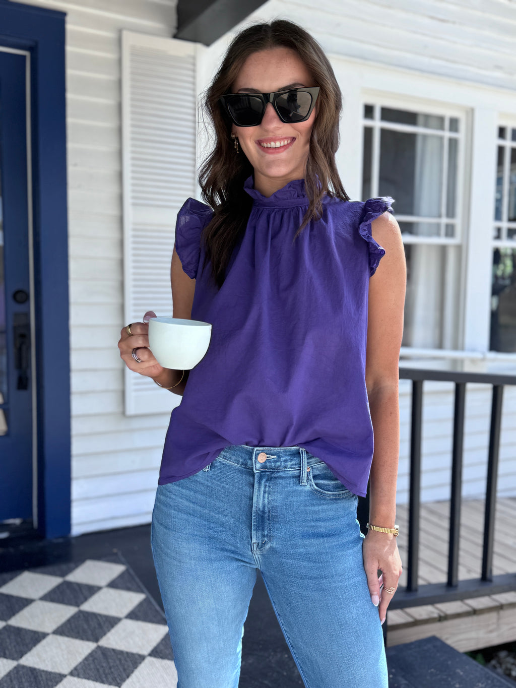 Stark X Purple Ruffle Sleeve Top