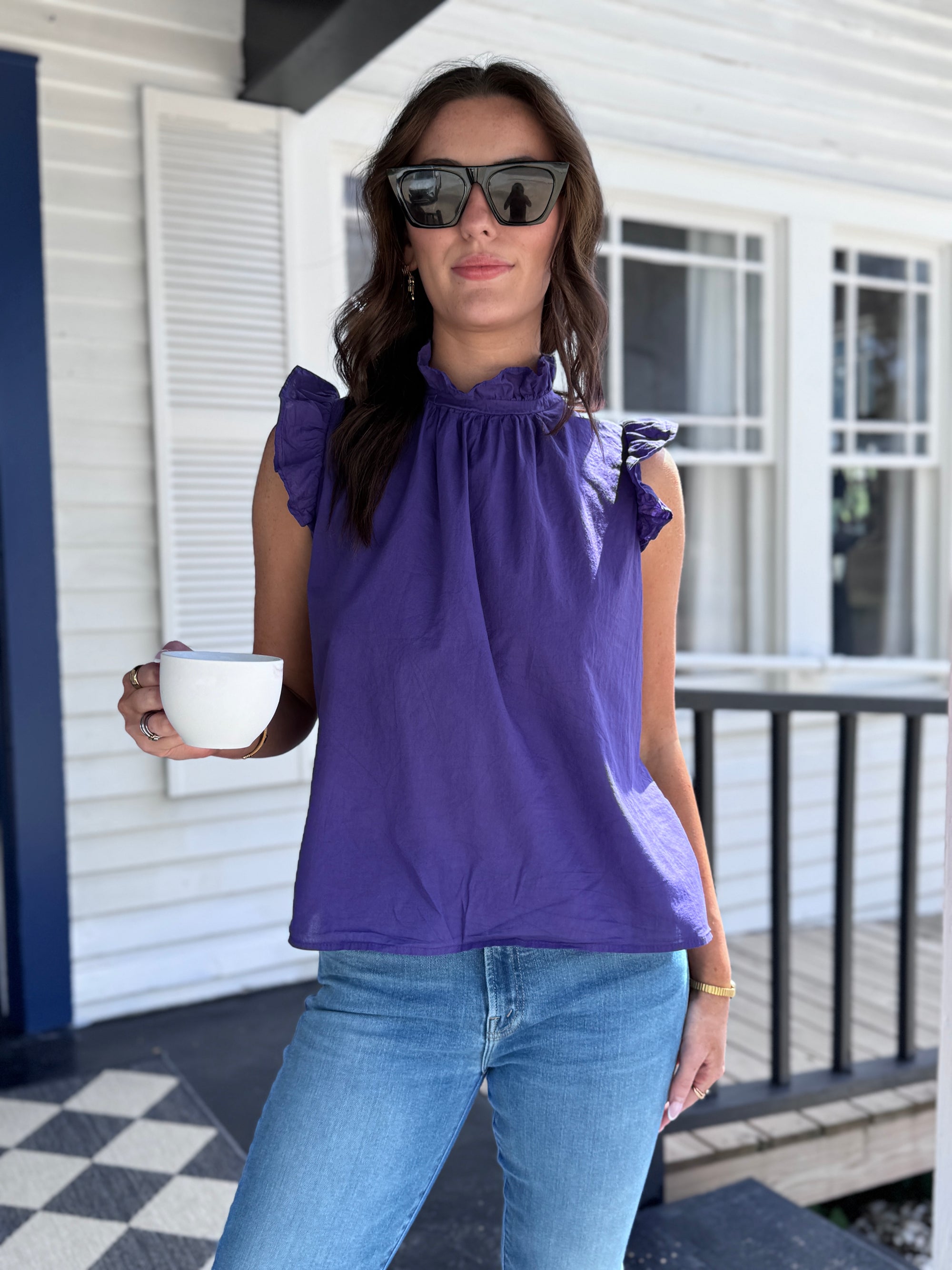 Stark X Purple Ruffle Sleeve Top