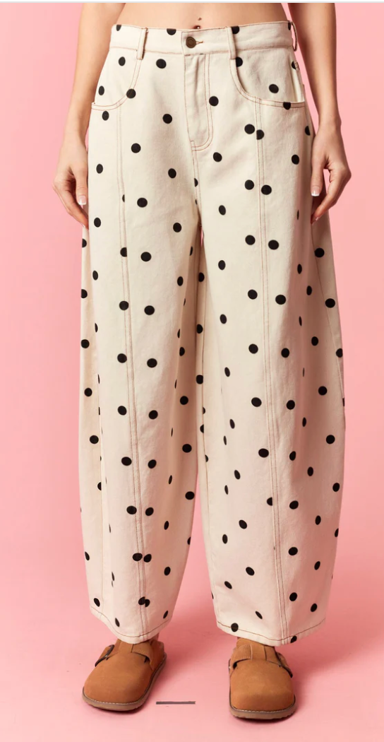Cream Polka Dot Barrel Jeans
