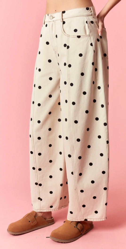 Cream Polka Dot Barrel Jeans