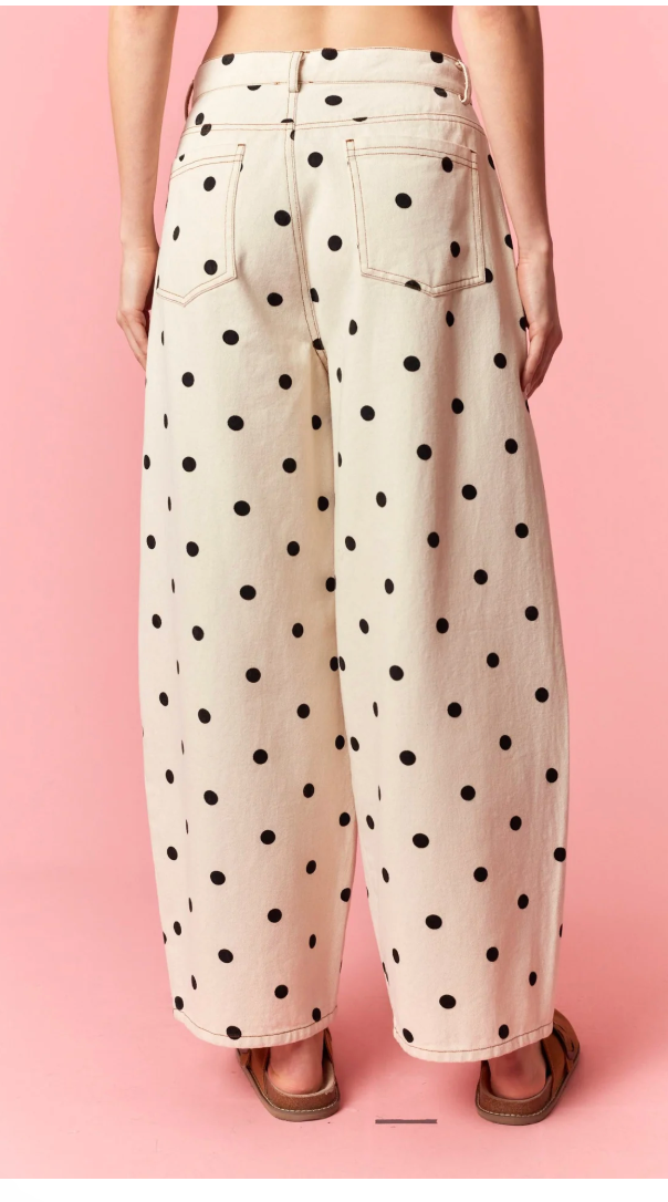 Cream Polka Dot Barrel Jeans