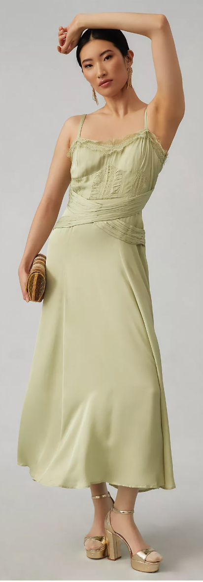 Anthropologie Let Me Be A-Line Lace-Trimmed Midi Dress