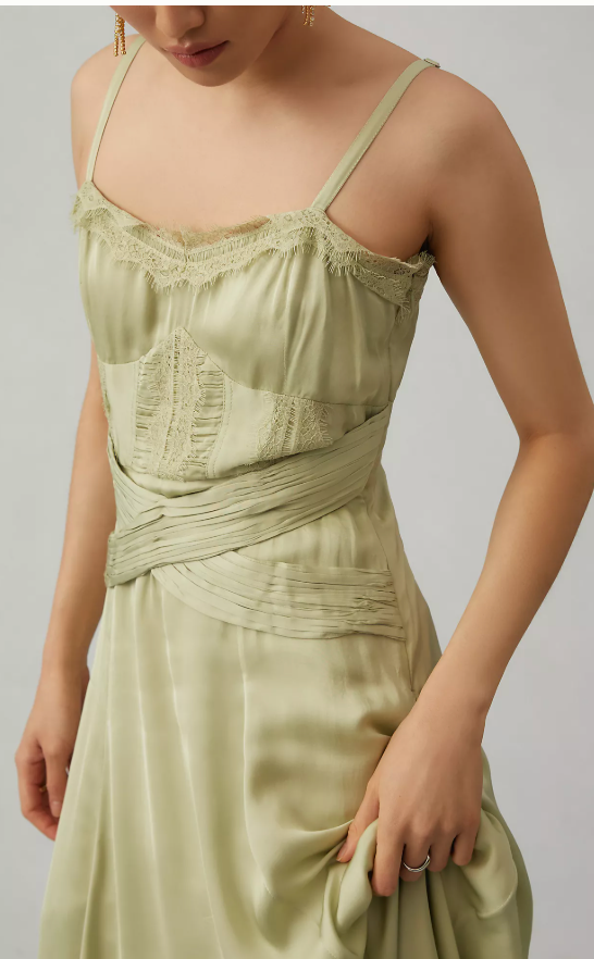 Anthropologie Let Me Be A-Line Lace-Trimmed Midi Dress