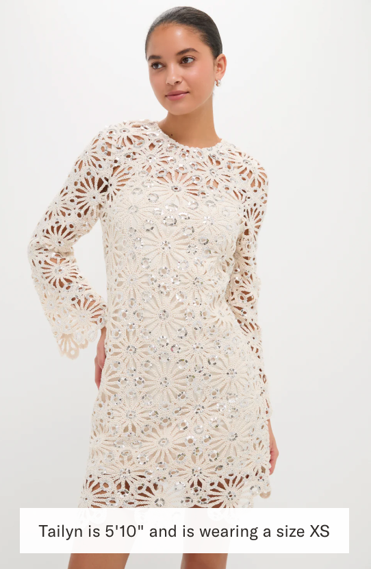 Hyacinth House- Beige Sequined Crochet Carrie Mini Dress
