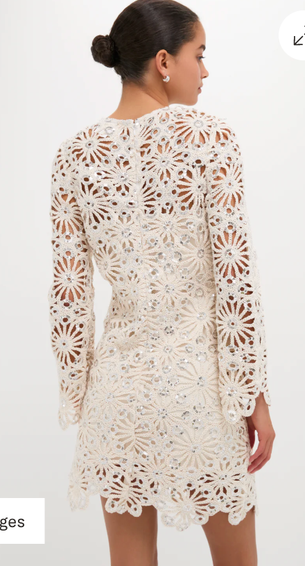 Hyacinth House- Beige Sequined Crochet Carrie Mini Dress