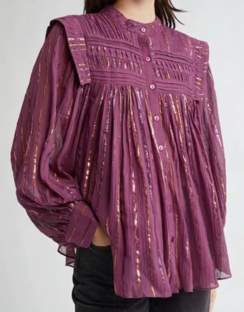 Farm Rio Pleated Yoke Button Up Top