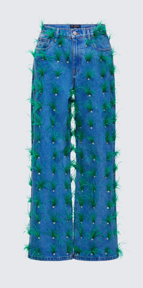 Zia Blue Denim Feather Straight Leg Pant