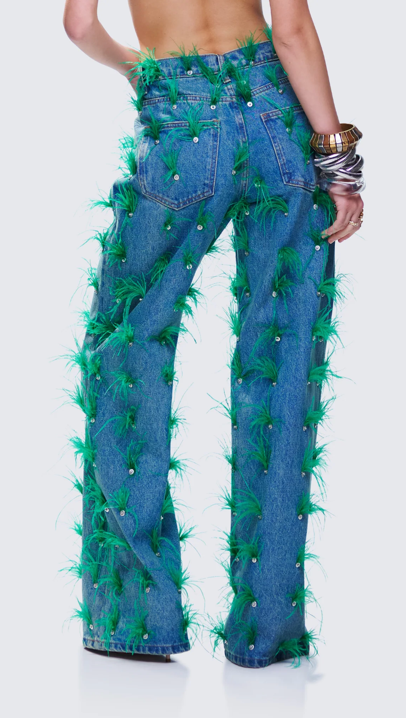 Zia Blue Denim Feather Straight Leg Pant