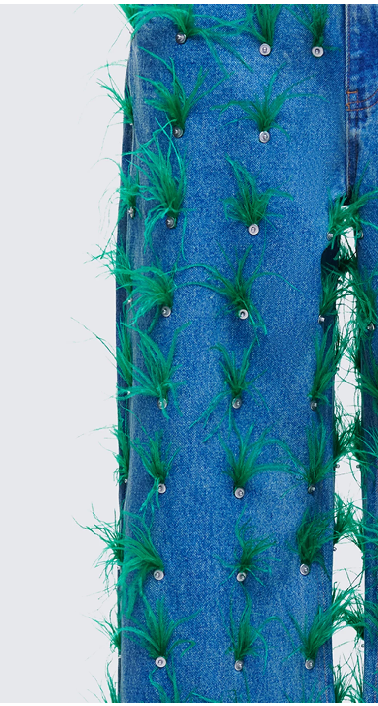 Zia Blue Denim Feather Straight Leg Pant