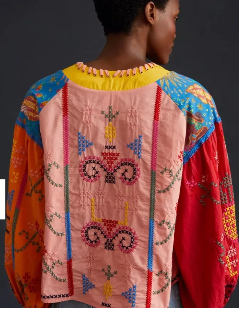 Farm Rio Embroidered Colorblock Blouse