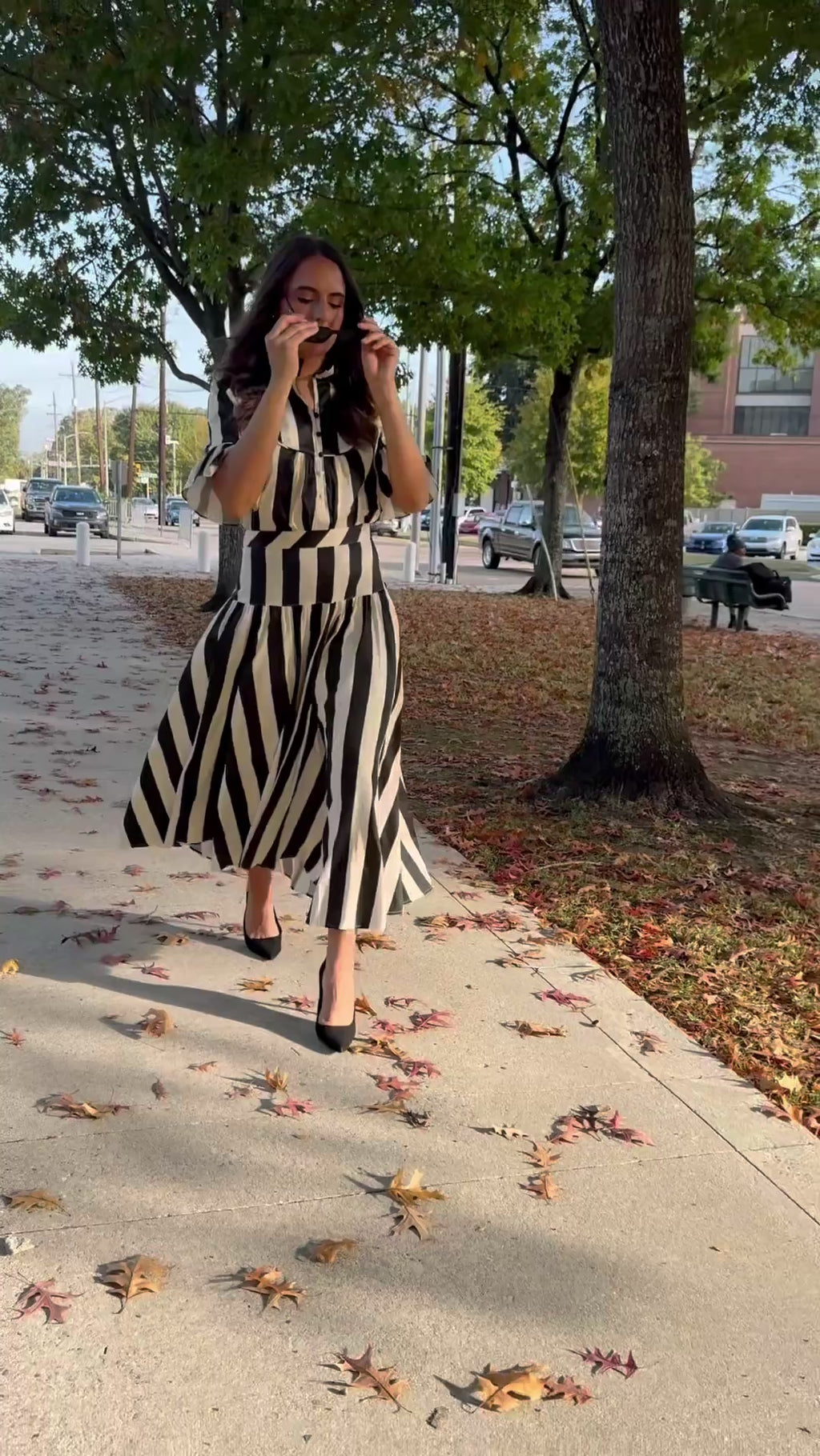 S’edge Black + White Striped Midi Skirt