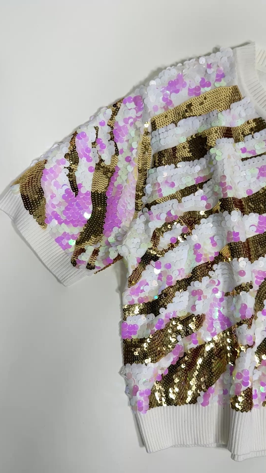 QOS Iridescent Sequin Tiger Print Sweater