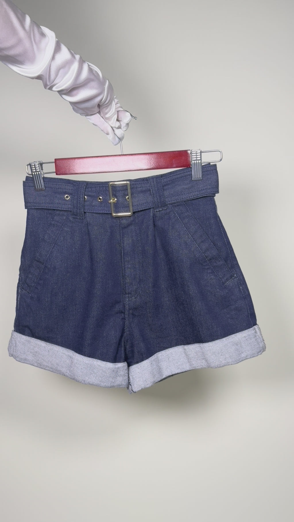 Belted denim shorts