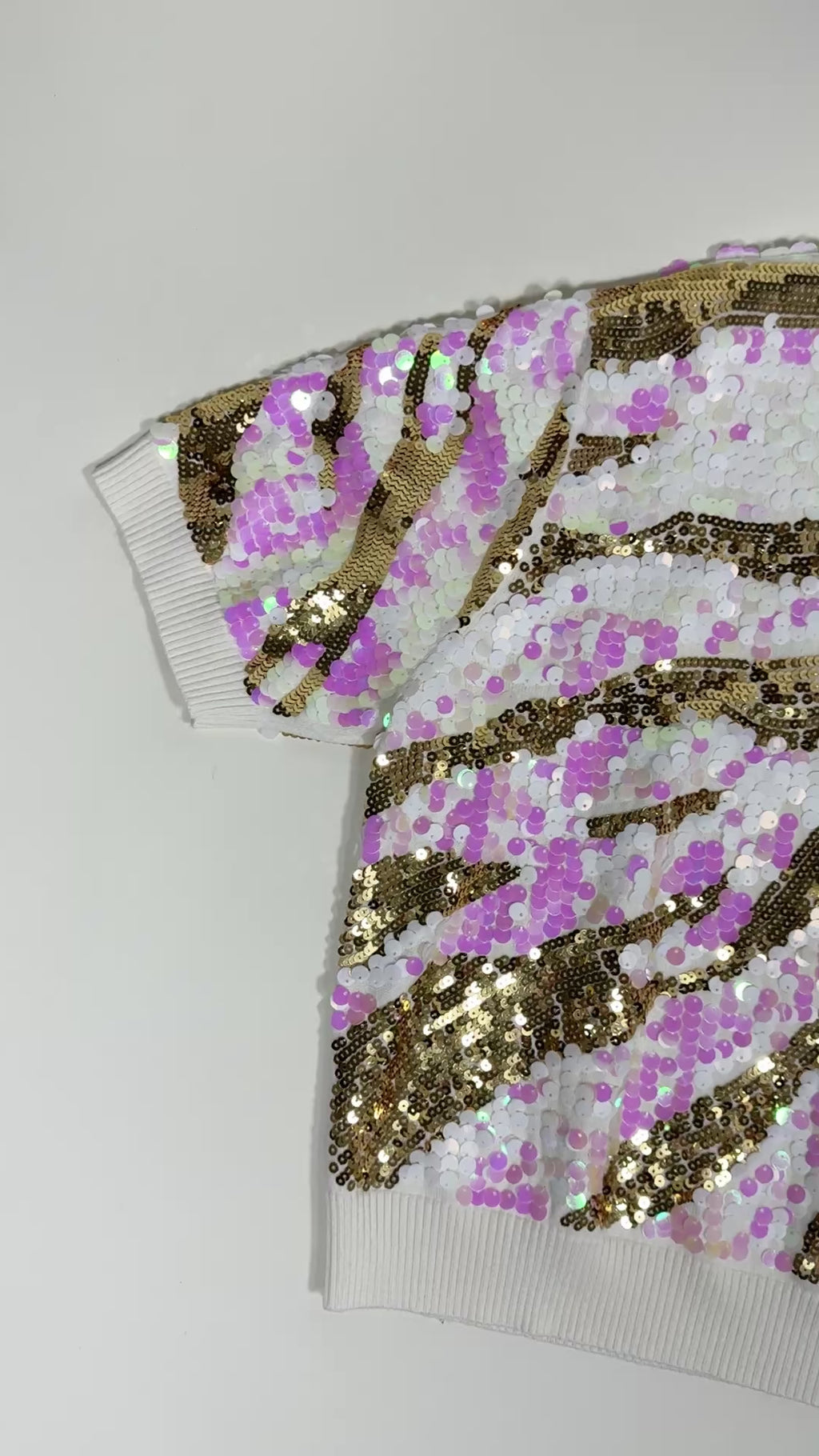 QOS Iridescent Sequin Tiger Print Sweater